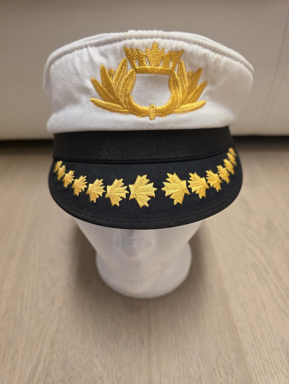 Captain Style Hat with Gold Maple Leaf Embroidery XS-S